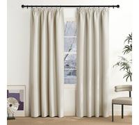 NICETOWN Rideaux Thermique - Panneaux Galon Fronceur de Fenêtre Tissu Lourd Lumineux Bloquer Isolation Anti Froid pour Chambre Maison, L 140 x H 200 cm, Beige Clair, Lot de 2