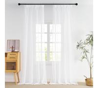 NICETOWN Rideaux Voilages Blanc Lot de 2, 140x260cm (Largeur x Hauteur) Galon Fronceur, Semi-Transparent Lumineux pour Porte Salon Chambre Maison, Décoration Fenêtre