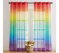 NICETOWN Rideaux Voilages Enfants - Draperies avec Oeillets Voile en Lin Effet Lumineux Filtrer Multi-Couleur Dégradé Décorative pour Salon Chambre, L140xH260cm, Arc-en-Ciel, 2 PCs