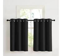 NICETOWN Rideauxs Fenetre Thermique Occultant Court, Petit Draperies à Oeillets Lumineux Bloquer Decoration pour Cuisine Chambre, Largeur 107 x Hauteur 90 cm, Noir, 2 Pièces