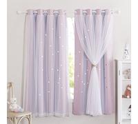 NICETOWN Voilages et Rideaux Occultants - Double Couches Blanc Voile Draperies avec Étoile Motif Lumière Passe Décoration pour Enfant Chambre, L132xH160cm, Rose, 2 Pièces