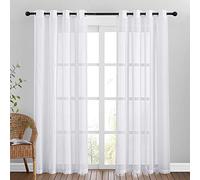 NICETOWN Voilages pour salon - Rideaux semi-transparents à œillets en faux lin - Pour porte coulissante en verre de patio (blanc, 1 paire, panneau de 213,4 cm de long x 139,7 cm de large)