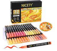 NICETY 32 Couleurs Feutres Acryliques - Stylos Pinceaux pour Peinture sur Pierre, Bois, Verre, Céramique - Pointe Pinceau 1-6mm, Marqueurs Acryliques set à Base d’Eau pour Adultes (Jaune)