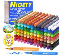 NICETY 84 Couleurs Feutres Acryliques - Marqueurs Pinceaux pour Pierre, Bois, Verre & Céramique - Pointe 1-5mm à Base d’Eau avec Contrôle Automatique de l’Encre et 10 Pointes de Rechange