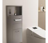 Niche De Douche Acier Inoxydable, Armoire Murale Encastrée Étanche | Moderne, Salle De Bain, Papier Toilette, Alcôve Poubelle, Articles De Toilette(Gunmetal Grey,860*400*140mm)