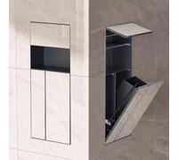 Niche de douche murale 80 x 35 cm, niche de douche encastrée en acier inoxydable 304 avec poubelle et brosse, porte-papier toilette encastré avec étagère étanche pour rangement de salle de bain