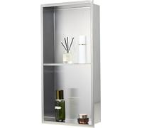 Niche de douche VEVOR, 10,16x33,02x63,5 cm, niche murale à double couche avec paroi de séparation évidée, organisateur de rangement de shampoing en acier inoxydable, étagère de douche, couleur argent