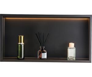 Niche de douche VEVOR, 10,16x33,02x63,5 cm, niche murale encastrée avec bande LED, organisateur de rangement de shampoing en acier inoxydable, durable & facile à installer, noir pour salle de bains