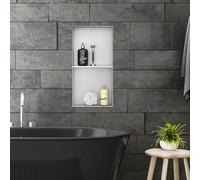 Niche murale double LuxeBath en acier inoxydable, 30 x 60 x 10 cm, argent, sans rebord, niche carrelable pour accessoires de salle de bain, étagère de douche, tablette de douche
