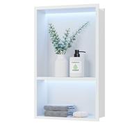Niche murale en acier inoxydable avec éclairage LED RGB, double étagère, 45x30 cm, blanche