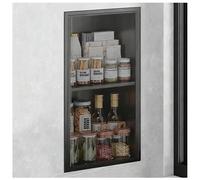 Niche murale encastrée en acier inoxydable avec porte en verre - Meuble intégré étanche pour cuisine et salle de bain, armoire à pharmacie, étagère de douche, porte-épices (Noir, 280x700x125