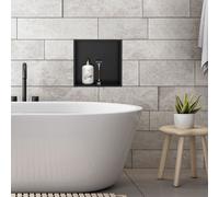 Niche murale LuxeBath en acier inoxydable, 30 x 30 x 10 cm, noire, niche de douche avec cadre, niche carrelable pour accessoires de salle de bain, tablette de douche, étagère de douche