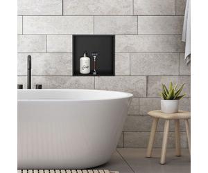 Niche murale LuxeBath en acier inoxydable, 30 x 30 x 10 cm, noire, niche de douche avec cadre, niche carrelable pour accessoires de salle de bain, tablette de douche, étagère de douche