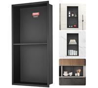 VEVOR Niche Encastrable Salle de Bain 33,02x63,5 cm Niche Douche Murale Double Étagère Acier Inoxydable 304 Scellée Étanche Facile à Nettoyer Moderne pour Stockage de Savon Douche Salle de Bains, Noir