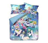 NICHIYO Sailor Moon Parure de lit - Housse de couette et taie d'oreiller, microfibre, impression numérique 3D (2, Doubie 200 x 200 cm)