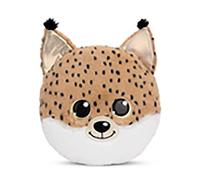 Coussin en Peluche GLUBSCHIS Lynx Lenzo 32x32cm Brun - Oreiller en Peluche Doux pour Les garçons, Les Filles - idéal pour la Maison, la Maternelle ou en déplacement