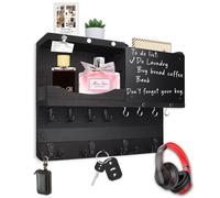 Niciksty Porte-Courrier Mural et Porte-Clés avec 12 Crochets pour Clés, Plaque à Clés Murale Avec Étagère et Tableau à Craie, Rangement Pour Clés et Lettres pour Entrée, Couloir, Noir