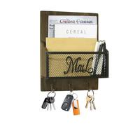 Niciksty Porte-lettres et Porte-clés Décoratif Mural, Organiseur de Courrier Mural avec 3 Crochets pour Clés, Porte-lettres de Style Fermier avec Porte-clés pour Entrée, Bureau, Marron