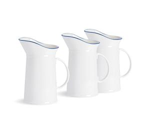 Nicola Spring Ferme Lait/Eau Jug avec Spout - 1 Litre - Blanc/Bleu - Lot de 3