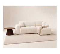 Nicole - canapé d'angle réversible 4 places convertible avec coffre en tissu - Beige