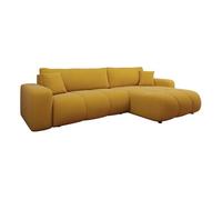 Nicole - Canapé d'angle réversible 5 places convertible avec coffre en tissu - Jaune