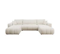Nicole - Canapé panoramique en U 7 places convertible avec coffre en tissu - Beige