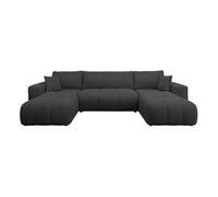 Nicole - Canapé panoramique en U 7 places convertible avec coffre en tissu - Gris Anthracite