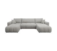 Bestmobilier Canapé panoramique en U Nicole – 7 places convertible avec coffre, tissu – Gris clair