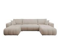 Nicole - Canapé panoramique en U 7 places convertible avec coffre en tissu - Taupe Taupe G
