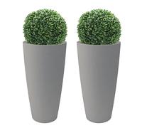 Nicoli Style Vase haut, 36 x 70 cm, intérieur, extérieur, soucoupe amovible, avec deux buis artistiques inclus (2 pièces, 36 x 70 cm, avec 2 buis artistiques, gris)