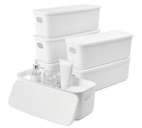 NICOLINI Lot de 6 Boîtes de Rangement avec Couvercle, 28 x 10,5 x 9,5 cm | Bacs Empilables en PP Résistant, Solutions de Rangement Polyvalentes pour Cuisine, Salle de Bain, Bureau et Maison - Blanc