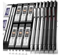 Nicpro 0.5 & 0.7 & 0.9 mm porte-mines métal avec étui, 6 mines d'artiste MP1000 avec 12 tubes de mines HB& 2B, 3 gommes pour architecte, art, écriture, dessin, croquis
