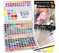 Nicpro 168 couleurs aquarelle set de contient Metallic Macaron Fluorescent, 8 pinceaux à peindre, 25 papiers aquarelle, palette, set de matériel d'artiste pour artistes, adultes, débutants