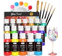 Nicpro 18 couleurs kit de peinture pour vitrail, 30 ml, peinture acrylique imperméable, peinture verre pour créations artistiques, sur verres à vin, bocaux, fenêtres, avec 6 pinceaux et une palette