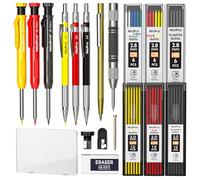 Nicpro 18 pièces Crayon Chantier avec Taille Crayon, Porte Mines avec 60 Recharges, Poinçon Central Automatique et Outil de Traçage Carbure, Crayons Charpentier de Construction pour Architecte