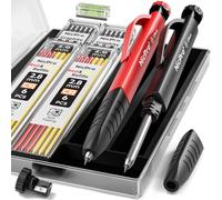 Nicpro 2 Pièces Crayons de Charpentier avec Taille Crayon et Poignée pour Les Doigts, Porte-Mines Solides avec 26 recharges, Crayon Chantier de Construction Robustes pour le Travail du Bois avec étui