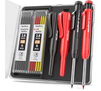Nicpro 2 Pièces Crayons de Charpentier avec Taille Crayon, Porte-Mines avec 12 Recharges, Marqueurs de Trous Profonds, Crayon Chantier Robustes pour Architecte (Rouge, Noir)
