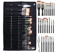 Nicpro 24 Pièces Pinceaux Peinture, Professionnel Nylon Art Pinceau pour Adultes et Débutants Peinture à Aquarelles Acryliques, Huiles et Gouaches, Pinceaux Aquarelle avec étui & Couteau (Noir)