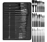 Nicpro 24 pinceaux Aquarelle Professionnels en Poils d'écureuil synthétiques avec Rouleau Tissu : Ronds, Plats, à Pointes, Pointus, en Forme de dague, Langue de Chat, pour Aquarelle, Gouache, encres