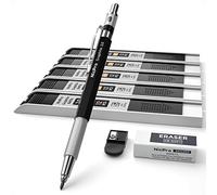 Nicpro 2mm porte mine, criterium en métal Crayons mécaniques 2,0 mm,5 boîtes de mine de plomb noire (HB 2B 4H 2H 4B), gommes, taille-crayon pour écrire dessiner