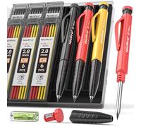 Nicpro 3 Pièces Crayons de Charpentier, Crayon Chantier avec 36 Mines, Crayon Marqueur à Trou Profond avec Taille crayon Intégré, Porte-Mines pour Travail du Bois, Chantier de Construction, Architecte
