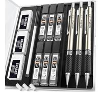 Nicpro 3 Pièces Porte-Mines Métal 0,5 mm avec étui, Crayon Mécanique Criterium 0,5 mm avec 6 tubes Recharges de mine HB, 3 Gommes pour l'écriture d'artiste, le dessin, l'esquisse
