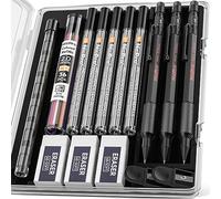 Nicpro 3 porte mine 2 mm avec étui, 33 mines graphite (4B 2B HB 2H 4H), 36 mines de couleur, gommes- corps en métal résistant aux intempéries, crayon chantier robuste pour le dessin et les croquis.