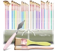 Nicpro 30 pièces pinceaux Peinture pour Pastels esthétiques avec spatule et Rouleau en Tissu, pinceaux pour Peinture Acrylique, Huile, Aquarelle, Gouache, Pinceau pour Artistes et débutants