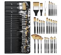 Nicpro 30 pièces pinceaux Peinture Professionnels avec spatule et Rouleau en Tissu, pinceaux pour Peinture Acrylique, Huile, Aquarelle, Gouache, Pinceau pour Artistes et débutants
