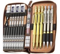 Nicpro 30 Pièces Porte-Mines Artistiques un étui Cuir, Criterium Dessin en Métal 0,5, 0,7, 0,9, 2 mm avec 15 tubes Recharges Mine(4B 2B HB 2H 4H), pour l'écriture, l'esquisse