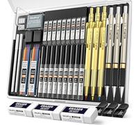 Nicpro 35 porte mine artistiques en métal de 0,5 et 0,7 et 0,9 mm et 3 porte-mines de 2 mm avec 20 boîtes de mines de rechange (couleurs 6B, 4B, 2B HB, 2H, 4H) pour croquis et dessin (doré)
