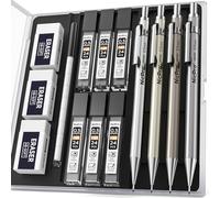Nicpro 4 Pièces Métal Porte-Mines 0,5 mm avec étui, Art Crayon Mécanique Criterium avec 9 Tubes de Recharge HB et 3 Gommes, 9 Recharges de Gommes, Porte Mine pour écrire, Esquisse, Dessin