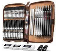 Nicpro 45 pièces porte mine en métal noir et argent avec étui en cuir, porte-mines de 0,5, 0,7, 0,9 mm et 2 mm pour croquis et dessin, avec 27 tubes de recharges (couleurs 6B, 4B, 2B, HB, 2H, 4H)