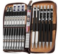 Nicpro 6 pièces crayons mécaniques avec étui en cuir, porte mines de 0,3 mm, 0,5 mm, 0,7 mm, 0,9 mm et 2 mm pour croquis et écriture, criterium avec 18 tubes de recharges (couleurs 6B 4B 2B HB 2H 4H)